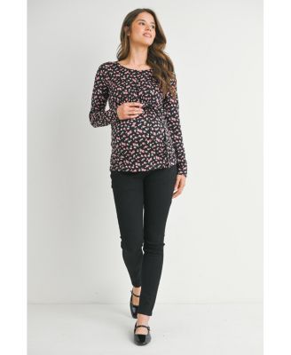 Maternity Long Sleeve Floral Tie Waist Top