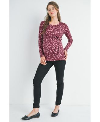Maternity Long Sleeve Floral Tie Waist Top