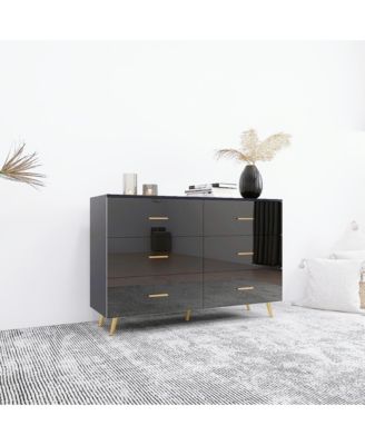 High Glossy 6-Drawer Chest of Drawers with Golden Accents