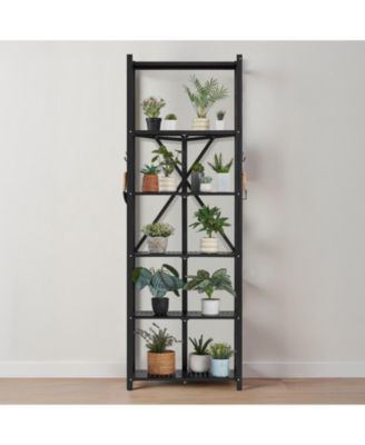 6-Tier Foldable Storage Shelf, No-Assembly Metal Rack w/ Wheels & Hooks
