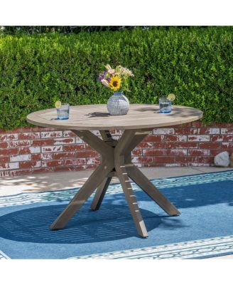 Mondawe 47-in Round Outdoor Dining Table in Gray Acacia Wood with X-Base
