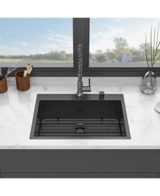 huluwat 28x22x10inch Gunmetal Black Kitchen Sink Drop In Topmount Stainless Steel 16 Gauge