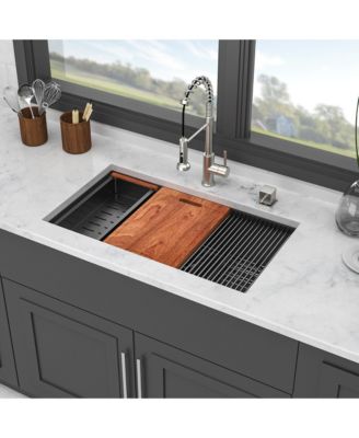 33inch Undermount Kitchen Sink Gunmetal Black 16G T304 Stainless Steel Ledge Workstation 33x19x9inch with Full Accessories Nano Plating