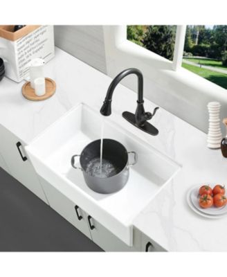 33x20 Inch Fireclay Workstation Farmhouse Kitchen Sink Single Bowl With Accessories Sound Dampening Heat Stain Scratch Rust Resistant