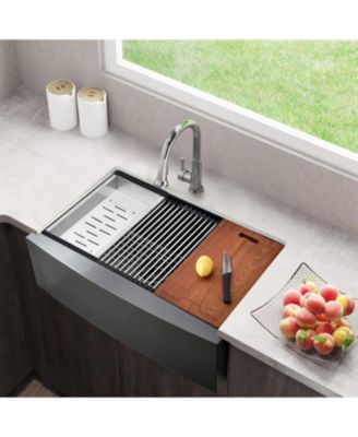 33x22inch Matte Black Farmhouse Kitchen Sink Stainless Steel Single Bowl Workstation Accessory Kit