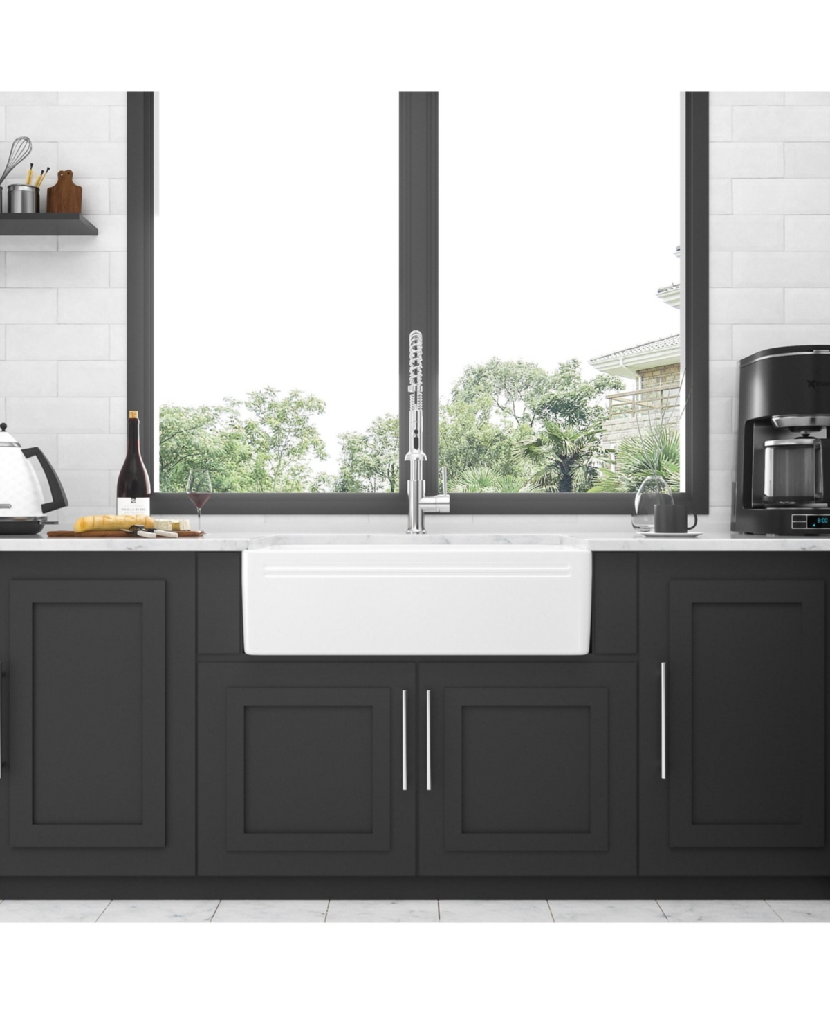 Flynama 30x18x10inch White Farmhouse Sink Apron Front Porcelain Ceramic Reversible Single Bowl