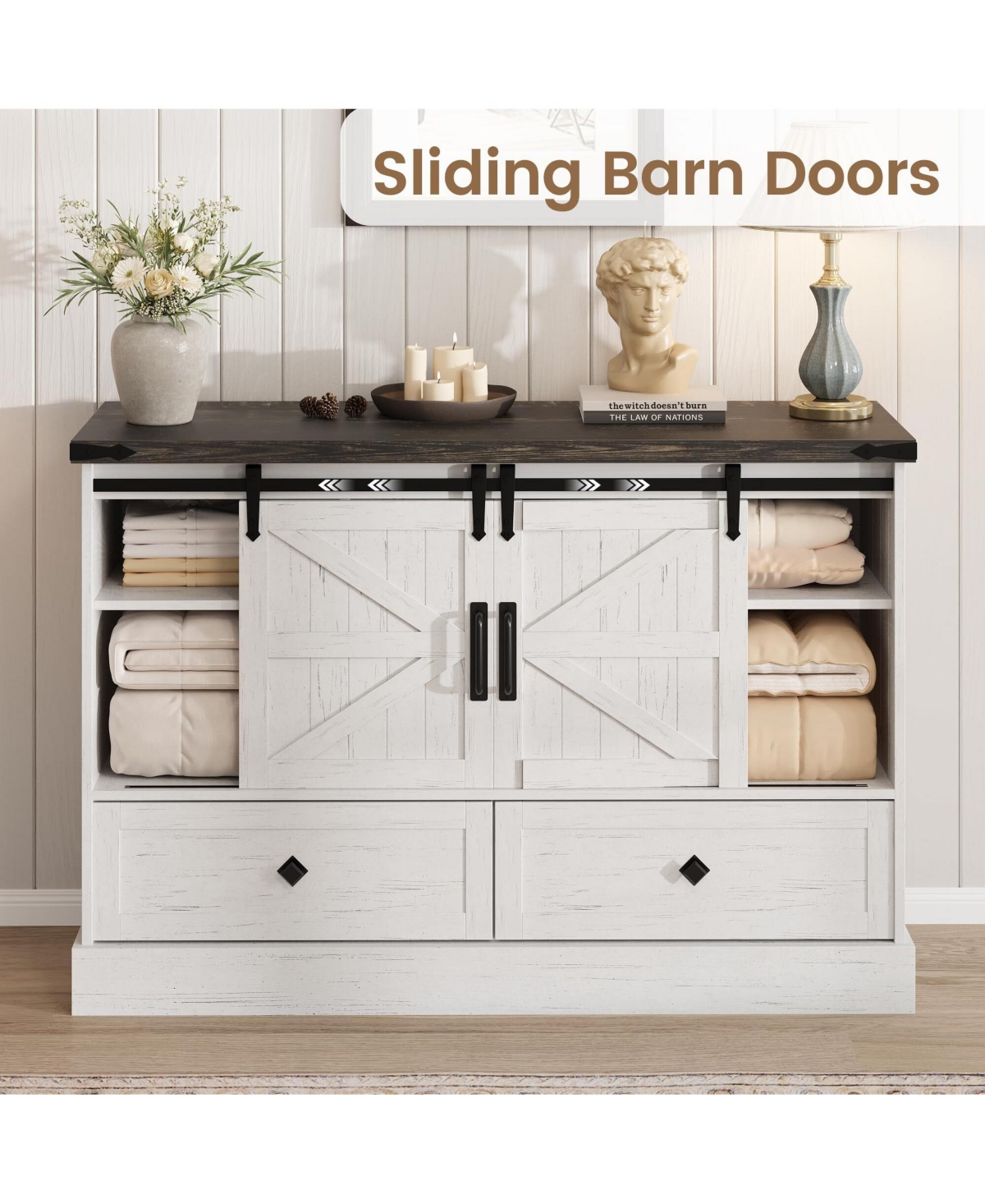 Gaomon Farmhouse Tv Stands for 65 Inch Tv, Entertainment Center with Sliding Barn Doors