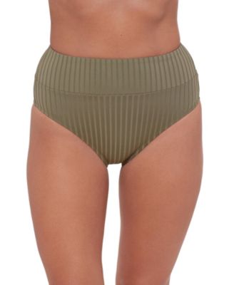 Women's S3 Smoothing Ribbed Banded High-Waist Swimsuit Bikini Bottoms