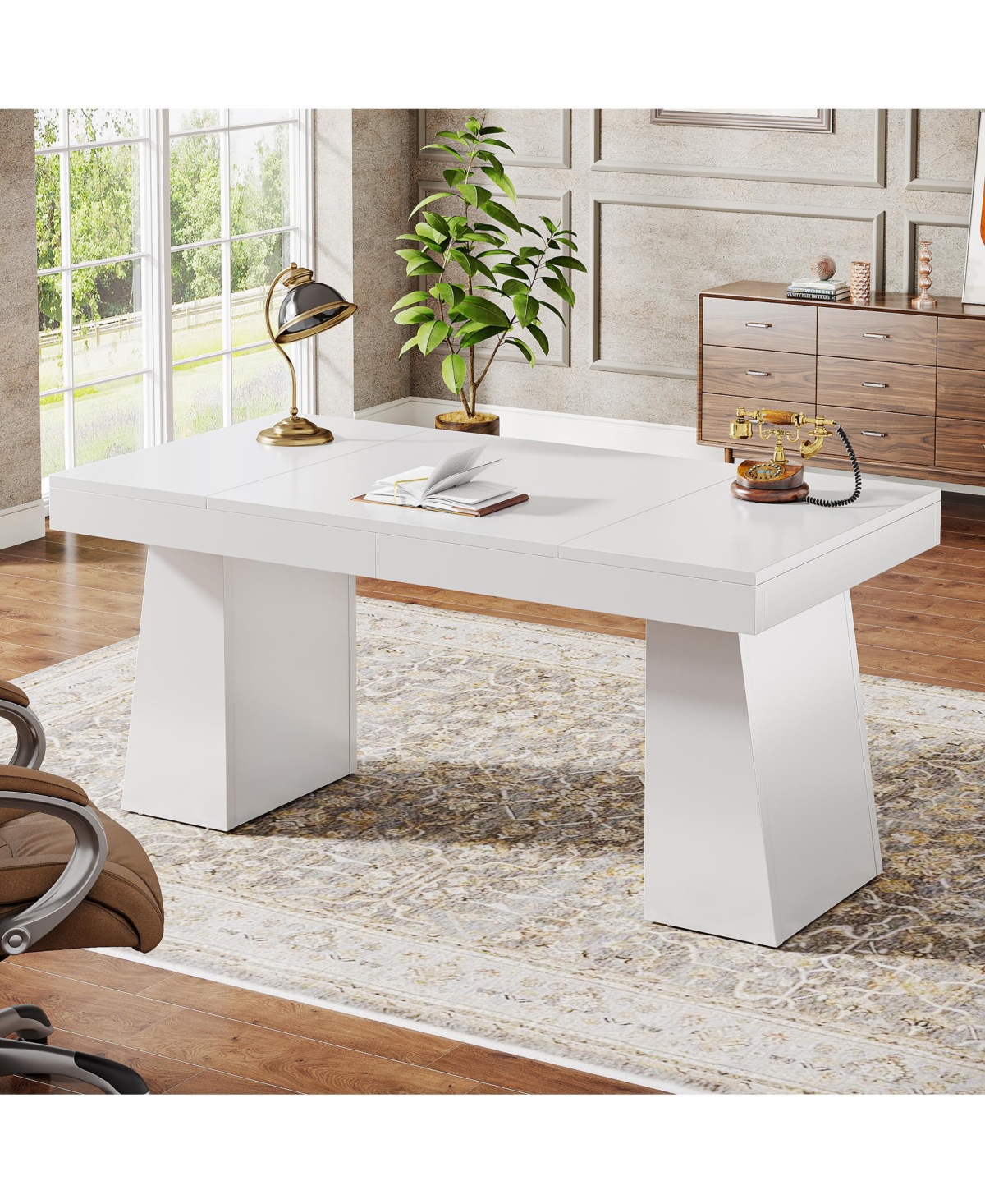 Tribesigns 55" Executive Wooden Desk with Double Pedestal