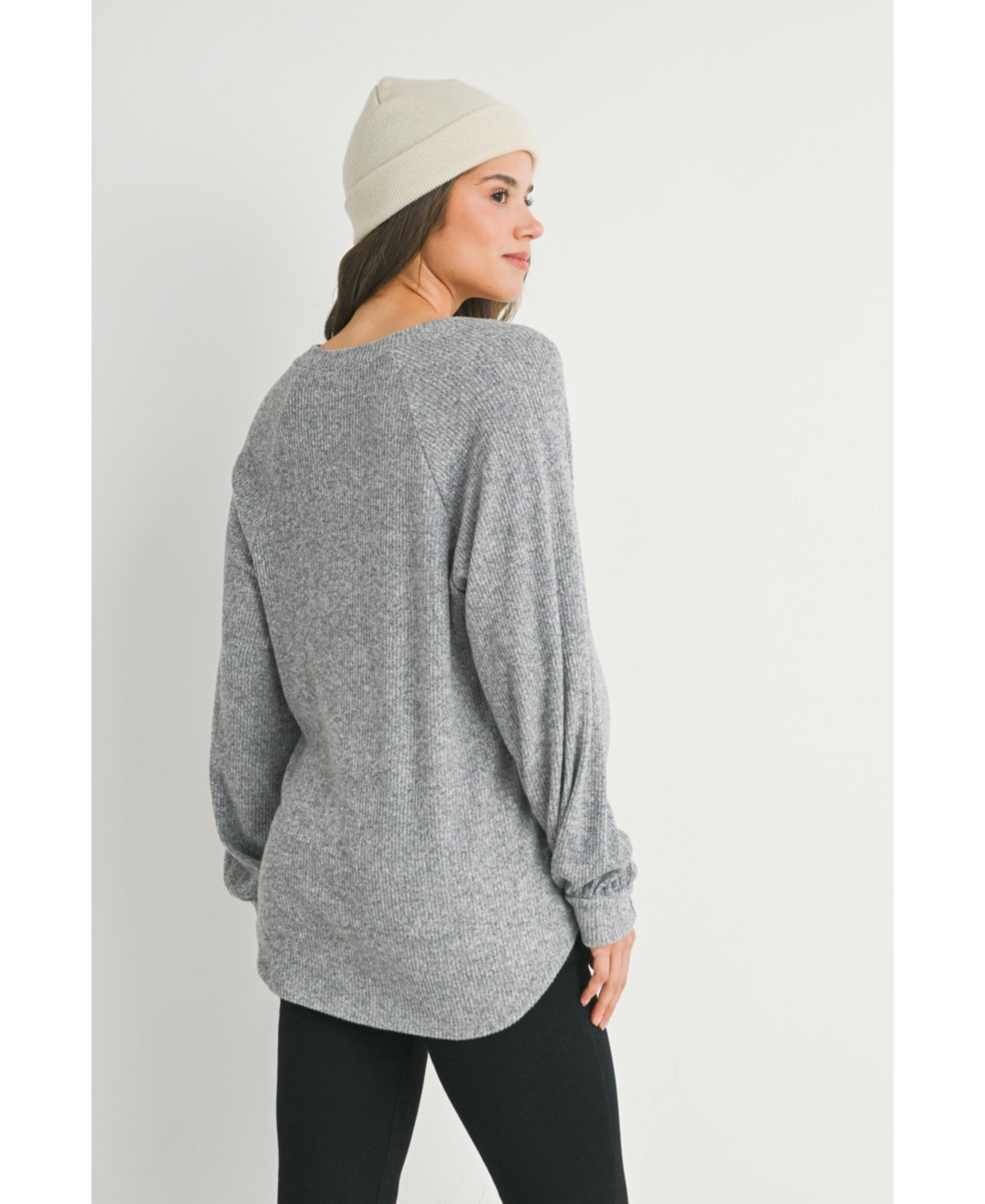 Hello Miz Maternity Ribbed Long Sleeve V Neck Sweater