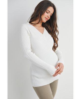 Maternity Ribbed Knit V Neck Long Sleeve Sweater