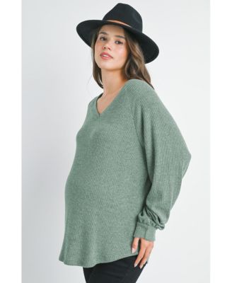 Maternity Ribbed Long Sleeve V Neck Sweater