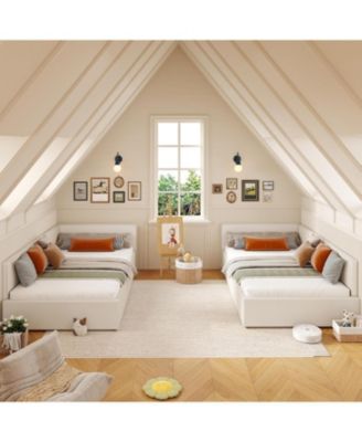 Twin Velvet Daybed with Headboard, Corner Sofa Bed Frame with Guardrails, Upholstered Bed for Bedroom