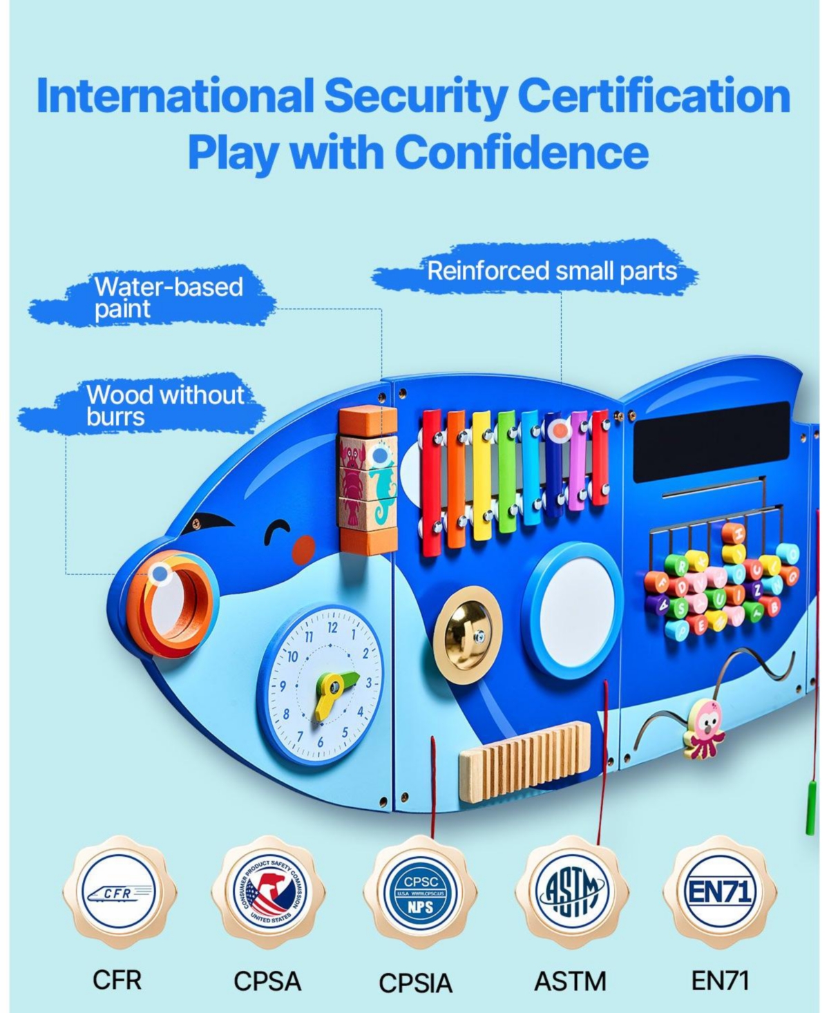 Sugift Orca Busy Board with 12 Montessori Sensory Activities