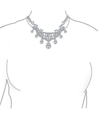 Estate Jewelry Art Deco Style CZ Cubic Zirconia Dangling Teardrops Statement Collar Necklace