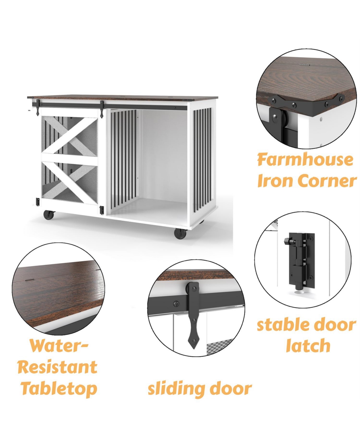 Aostirmotor Dog Crate with Flip-Top Feeding Door, Dual-Access in White
