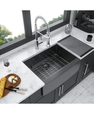 huluwat 27x21x10inch Gunmetal Black Farmhouse Kitchen Sink Stainless Steel Apron Front 16 Gauge