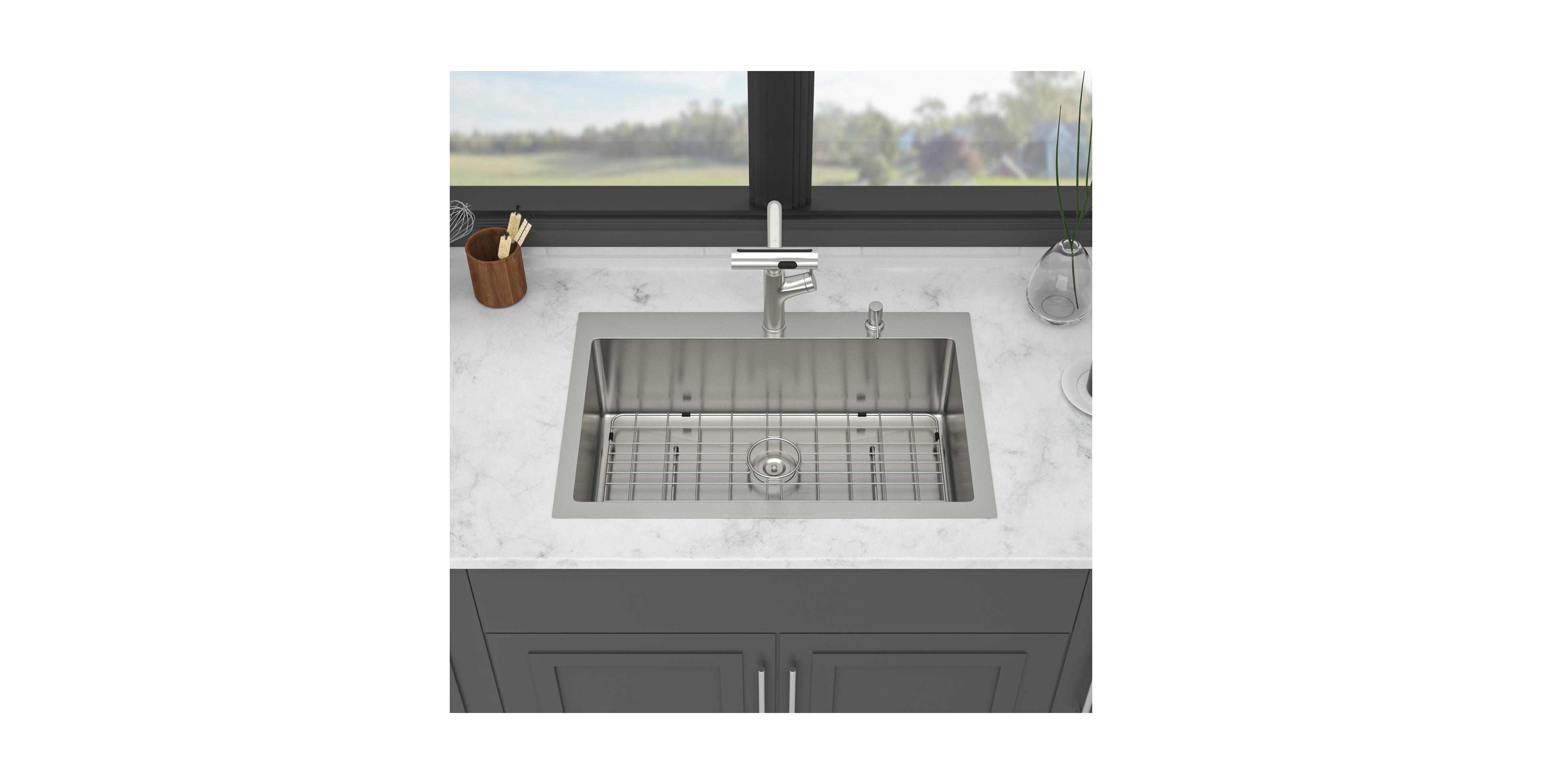 flynama 30x22x10 Inch Drop In Kitchen Sink Single Bowl 16 Gauge T304 Stainless Steel Topmount With Pull Out Faucet And Soap Dispenser