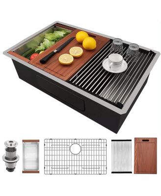 Undermount Workstation Kitchen Sink Stainless Steel Single Bowl 18 Gauge