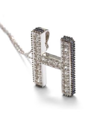 Suzy Levian Sterling Silver Sapphire 3-D Letter "H" Initial Pendant