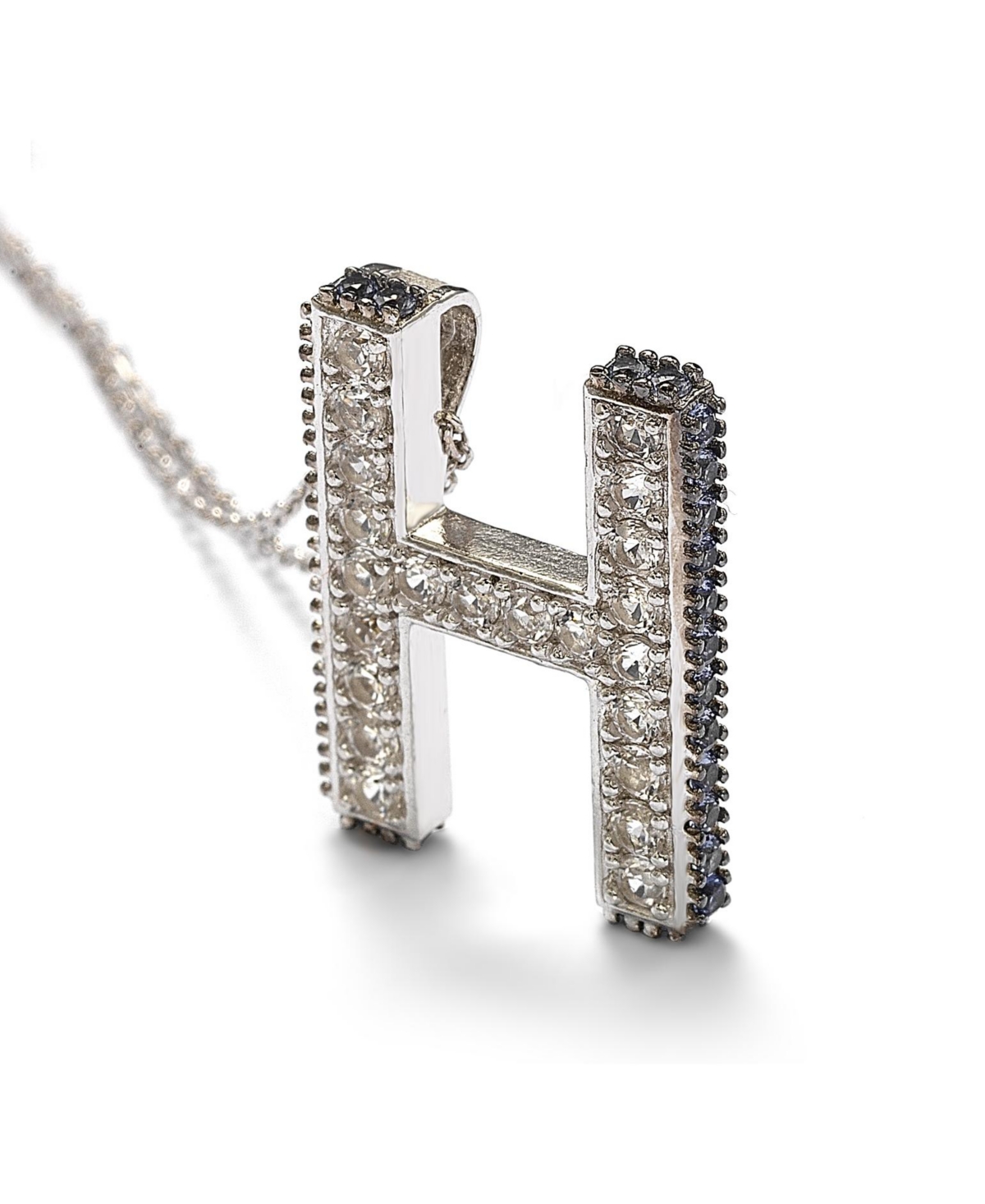 Suzy Levian Sterling Silver Sapphire 3-d Letter "H" Initial Pendant