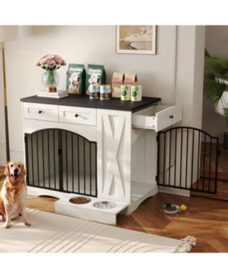  Dog Crate with 3 Drawers,Removable Feeder in White