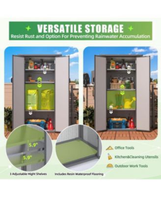 Tall Resin Outdoor Storage Cabinet Waterproof with Adjustable Shelves, Vertical Plastic Storage Shed