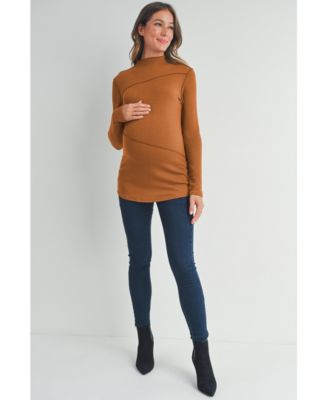 Maternity Mock Neck Long Sleeeve Ribbed Top