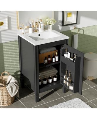 20 in. Modern Freestanding Bathroom Vanity with Ceramic Sink, Soft Close Door, Adjustable U-Shaped Shelf, Door Storage Rack