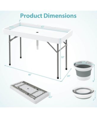 4 Foot Ice Cooler Folding Table Outdoor Portable Ice Bin Table with Large Sink