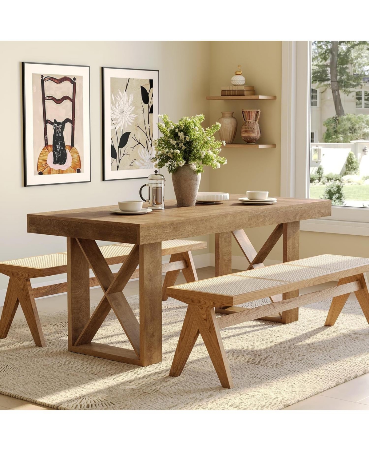 Tribesigns Rectangle Dining Table for 4-6 People, Farmhouse Thick Appearance Design, Rectangular Kitchen Dinner Table