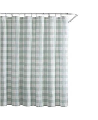 Green White Plaid Cotton Shower Curtain, 72-Inch