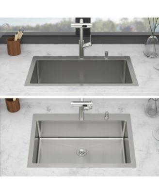 33x22x10inch Drop In Kitchen Sink with Pull Out Faucet Soap Dispenser Stainless Steel Single Bowl 16 Gauge
