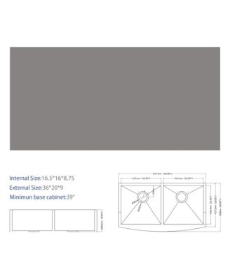 36" x 20" x 9" Double Bowl Farmhouse Kitchen Sink, Stainless Steel, Apron Front, 16-Gauge, 50/50 Split
