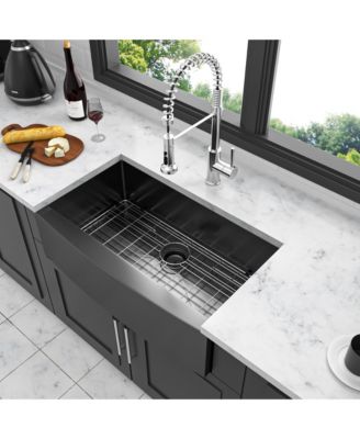 33x21x10inch Gunmetal Black Farmhouse Kitchen Sink Stainless Steel Apron Front 16 Gauge