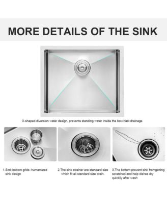 23" x 18" x 10" Undermount Single Bowl Kitchen Sink, Stainless Steel, 16-Gauge Deep Basin