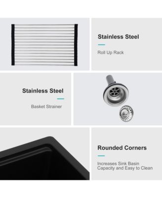 32x19x9.65inch Black Quartz Composite Undermount Kitchen Sink Workstation Granite Deep