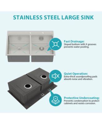 33x22x10inch Topmount Double Bowl Kitchen Sink 16 Gauge Stainless Steel Brushed Nickel