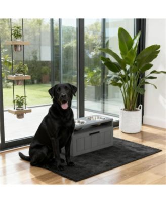 21.6 in. Wide Dog Bowls with 2 Stainless Steel Bowls in Grey