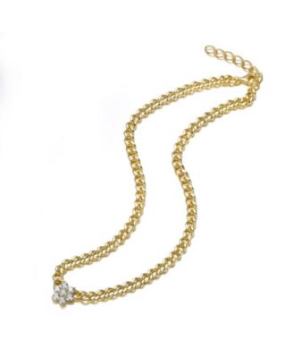 14k Gold Plated Chain Jewelry Set with Cubic Zirconia Flower Accent