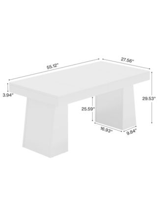 Dining Room Table for 4-6, 55-Inch Mid-Century Modern Dining Table with Double Pedstral, Rectangular Wood Kitchen Dinner Table