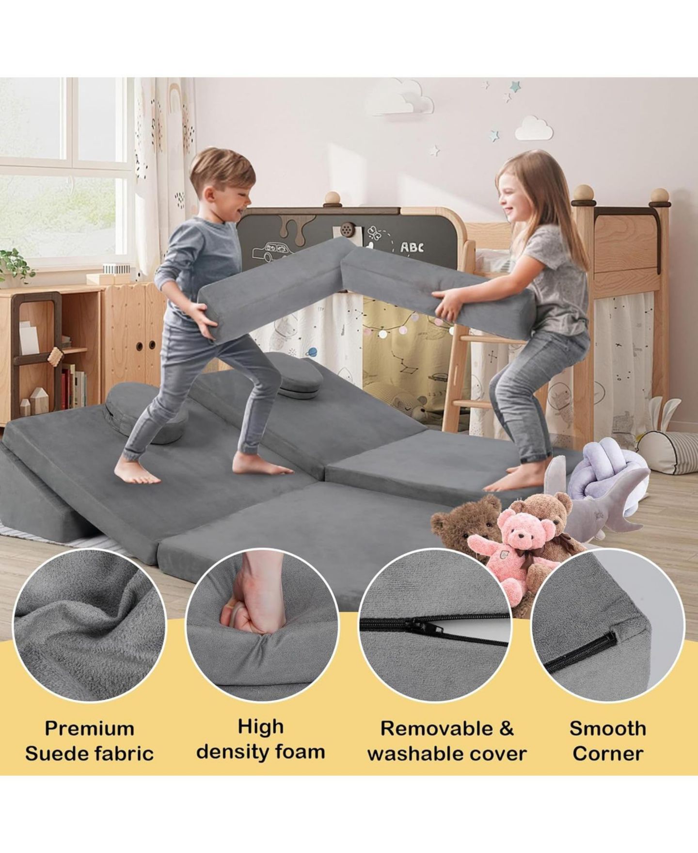 Детские игрушки Kinder King Modular-Convertible 9-Piece Sofa, Ages 3+ — фото 6