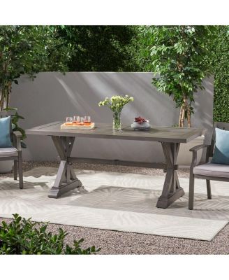 Mondawe Outdoor Aluminum Dining Table, Slatted Top Rectangular Patio Table with Umbrella Hole for Backyard, Garden, Deck