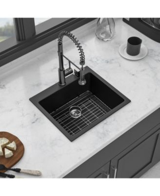 25x22x9.65inch Black Quartz Composite Kitchen Sink Drop In Single Bowl Granite