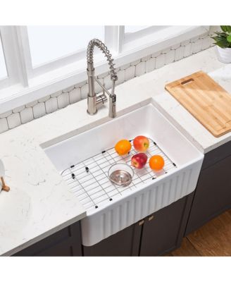 33x20inch Fireclay Farmhouse Kitchen Sink Reversible Design Grid Strainer 10 Inch Deep
