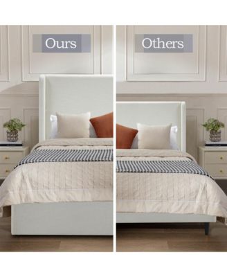 Carmen Upholstered Wingback Bed Frame with 54" Headboard, Textured Ivory Chenille