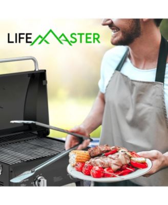 Portable 2-Burner Propane Gas Grill, Stainless Steel Tabletop BBQ with Foldable Legs, Wind-Resistant Lid, Easy-Clean, Camping