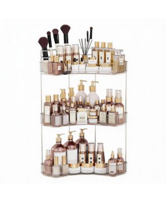 3-Tier Corner Bathroom Organizer with Toothbrush & Makeup Brush Holders