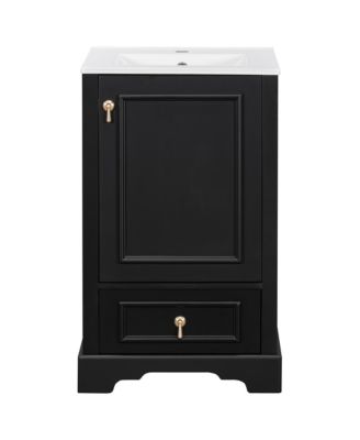 Space-Saving 20 in. Bathroom Vanity with Ceramic Sink, Soft Close Door, Adjustable U-Shaped Shelf, Compartment Drawer and Door Storage Rack