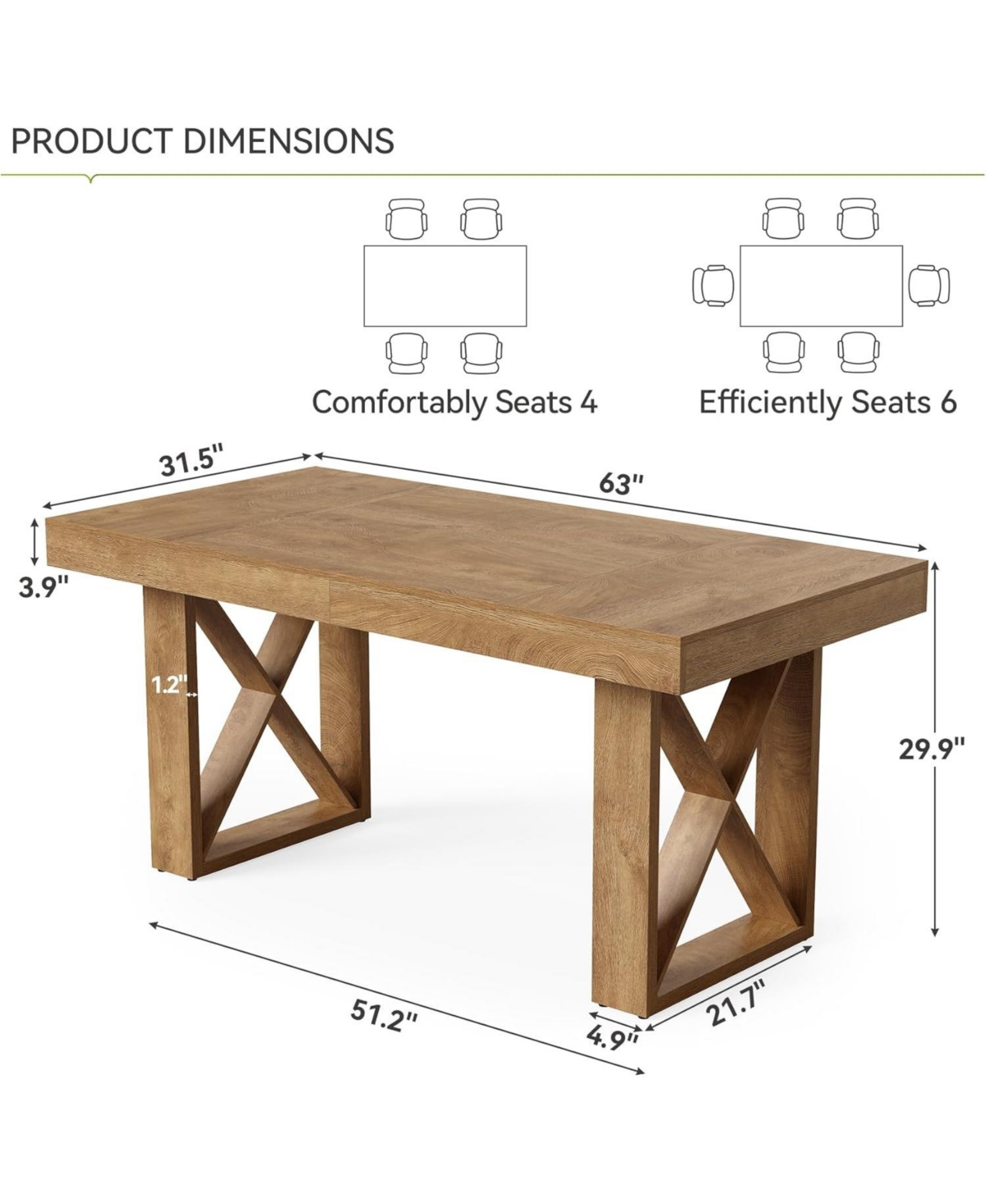 Tribesigns 63-Inch Computer Desk, Simple Thick Appearance, Study Gaming Writing Work Executive Desk for Home, Yellowish Brown